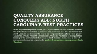 Quality Assurance Conquers All North Carolina’s Best Practices