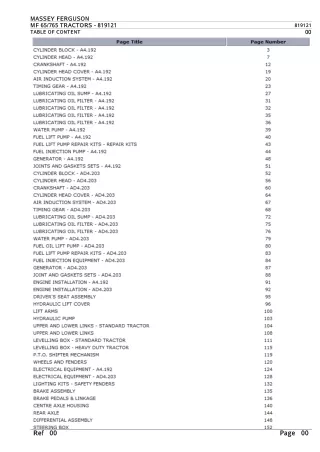 Massey Ferguson MF65 TRACTOR Service Parts Catalogue Manual (Part Number  819121)