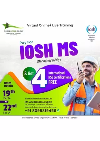 Enhance Your HSE Skills - Reserve Your Spot IOSH Course  In Chennai