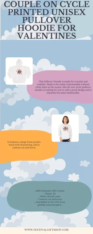 Couple on Cycle Printed Unisex Pullover Hoodie for Valentines