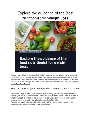 Explore the guidance of the Best Nutritionist for Weight Loss
