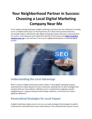 Your Neighborhood Partner in Success: Choosing a Local Digital Marketing Company