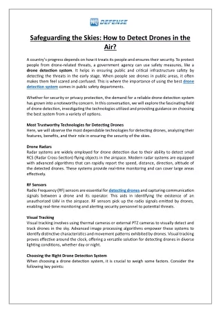 Safeguarding the Skies: How to Detect Drones in the Air?