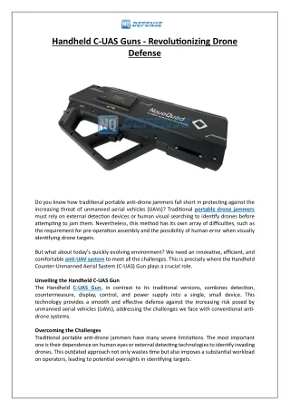 Handheld C-UAS Guns - Revolutionizing Drone Defense