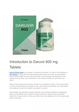 Daruvir 600mg Tablets