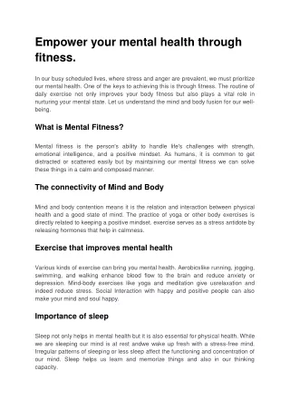 Empower your mental health through fitness