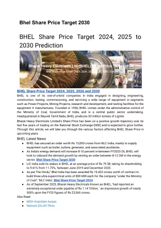 Bhel Share Price Target 2030