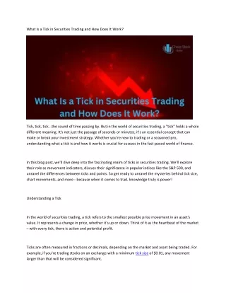 What Is a Tick in Securities Trading and How Does It Work