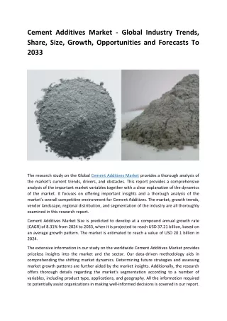 Cement Additives Market - Global Industry Trends
