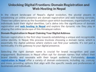 Unlocking Digital Frontiers Domain Registration and Web Hosting in Nepal