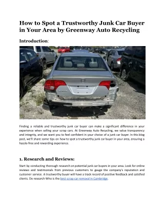 How to Spot a Trustworthy Junk Car Buyer in Your Area by Greenway Auto Recycling