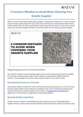 5 Common Mistakes to Avoid When Choosing Your Granite Supplier