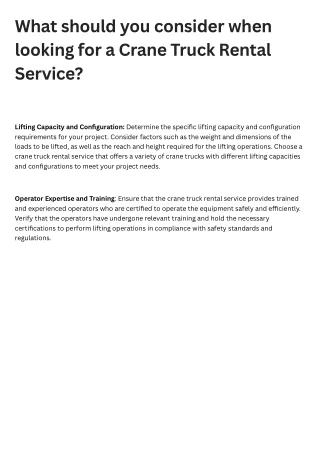 What should you consider when looking for a Crane Truck Rental Service