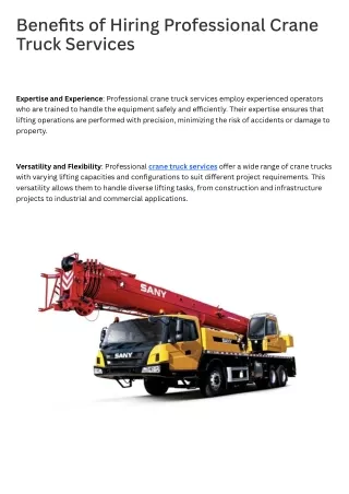 Benefits of Hiring Professional Crane Truck Services