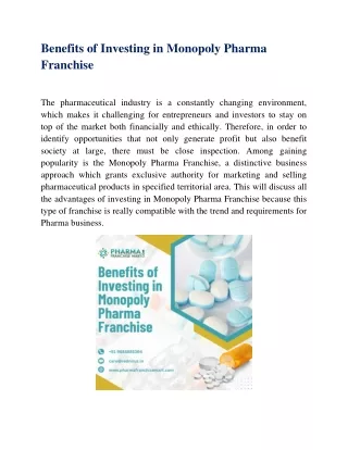 Benefits of Investing in Monopoly Pharma Franchise