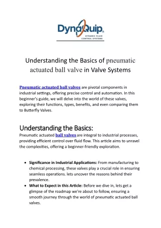 Understanding the Basics of pneumatic actuated ball valve in Valve Systems (1)