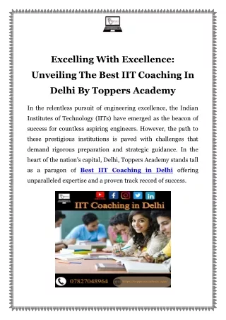 Best IIT Coaching in Delhi Call-07827048964