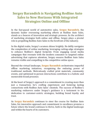 Sergey Barandich is Navigating Redline Auto Sales to New Horizons With Integrated Strategies Online and Offline