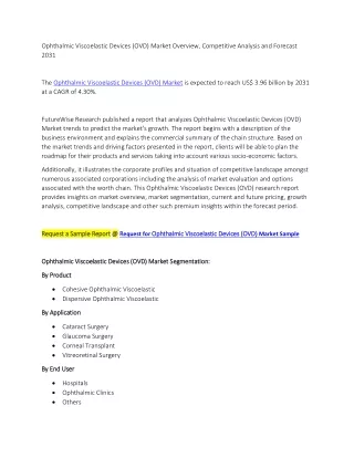 Ophthalmic Viscoelastic Devices (OVD) Market