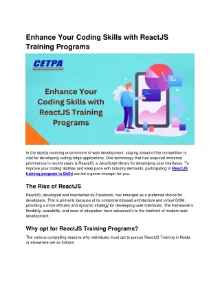 Enhance Your Coding Skills with ReactJS Training Programs