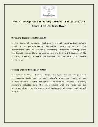 Aerial Topographical Survey Ireland: Navigating the Emerald Isles from Above