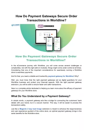 Securing Orders: Payment Gateway For Worldline Insights