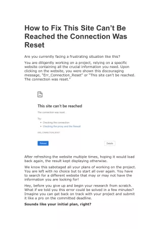 How to Fix This Site Cant Be Reached the Connection Was Reset