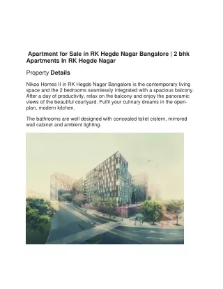 Apartment for Sale in RK Hegde Nagar Bangalore