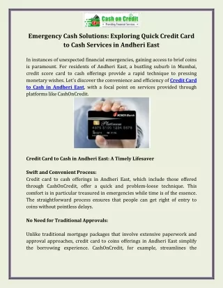 Emergency Cash Solutions Exploring Quick Credit Card to Cash Services in Andheri East