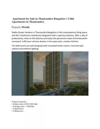 Apartment for Sale in Thanisandra Bangalore