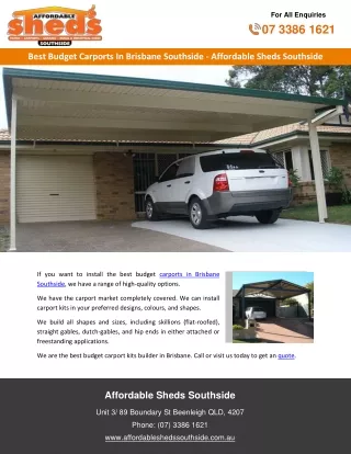 Best Budget Carports In Brisbane Southside - Affordable Sheds Southside