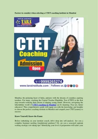 Factors to consider when selecting a CTET coaching institute in Mumbai