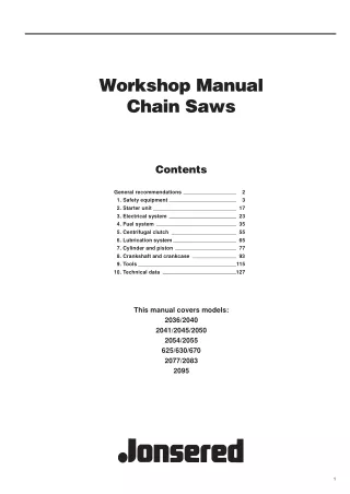 Jonsered 2095 Chainsaw Service Repair Manual