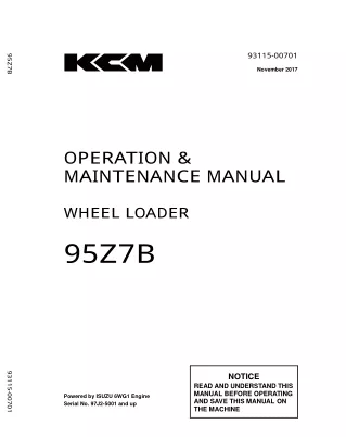 Kawasaki 95Z7B Wheel Loader Operation and Maintenance manual (Serial No. 97J2-5001 and up)