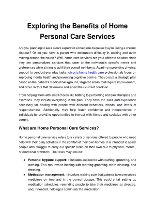 Exploring the Benefits of Home Personal Care Services