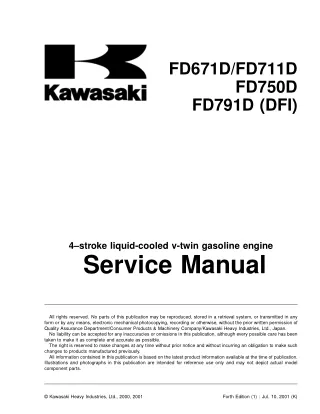 Kawasaki FD671D (DFI) 4-Stroke Liquid-Cooled V-Twin Gasoline Engine Service Repair Manual