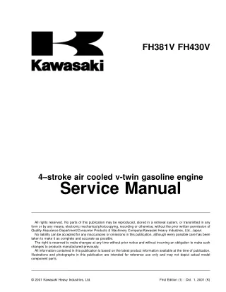 Kawasaki FH381V 4-Stroke Air Cooled V-Twin Gasoline Engine Service Repair Manual