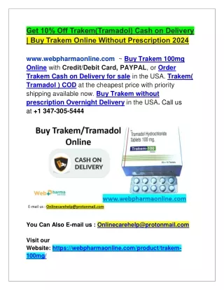 Get 10% Off Trakem(Tramadol) Cash on Delivery | Buy Trakem Online Without Prescr