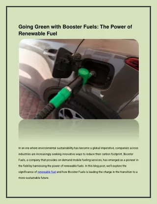 Going Green with Booster Fuels: The Power of Renewable Fuel