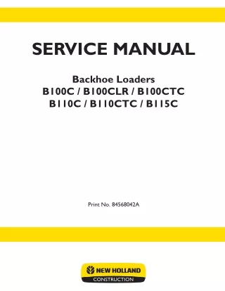 New Holland B110CTC Backhoe Loader Service Repair Manual