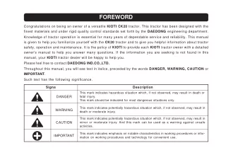 Kioti Daedong CK20 Tractor operator’s manual