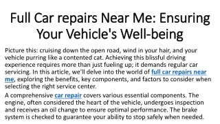 Full Car repairs Near Me Ensuring Your Vehicle's Well-being