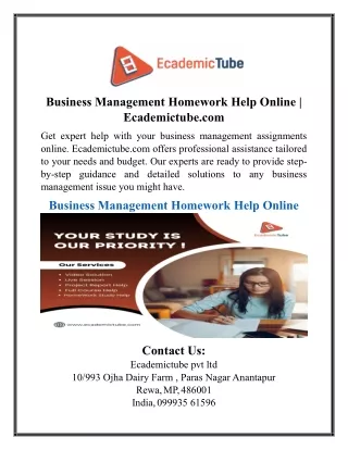 Business Management Homework Help Online | Ecademictube.com