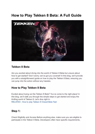 How to Play Tekken 8 Beta A Full Guide