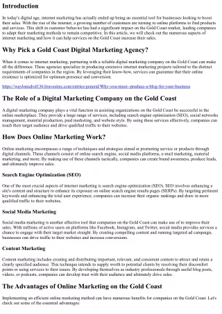 Improving Your Sales: The Impact of Internet Marketing on the Gold Coast Market