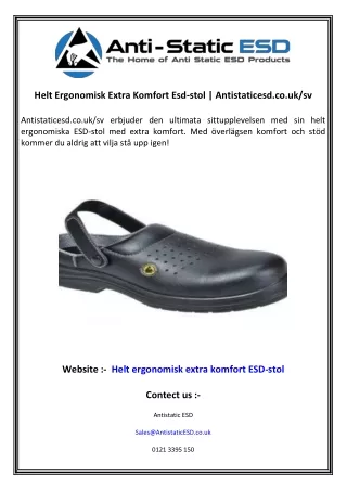 Helt Ergonomisk Extra Komfort Esd-stol  Antistaticesd.co.uk sv