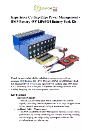 Experience Cutting-Edge Power Management - BMS Battery 48V LiFePO4 Battery Pack Kit