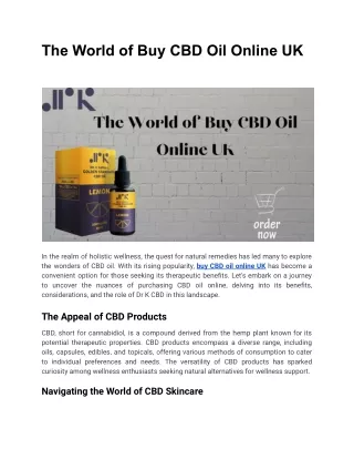 The World of Buying CBD Oil Online in the UK