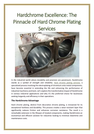 Hardchrome Excellence: The Pinnacle of Hard Chrome Plating Services