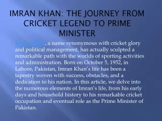 Imran Khan The Journey from Cricket Legend to Prime Minister